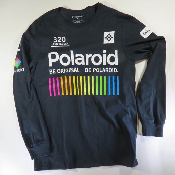 Polaroid 320 Land Camera Medium Long Black Sleeve Graphic T-shirt - Picture 1 of 6